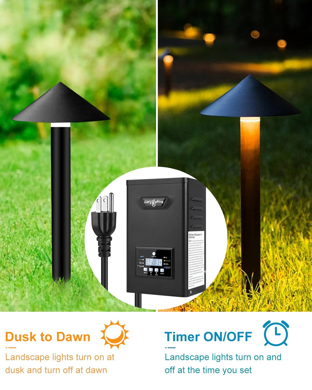 SMY Lighting 400W Low Voltage Landscape Transformer, Outdoor Lighting Transformer with Photocell Sensor and Timer 120V AC to 12V 14V AC Weatherproof Transformers for Landscape Lighting