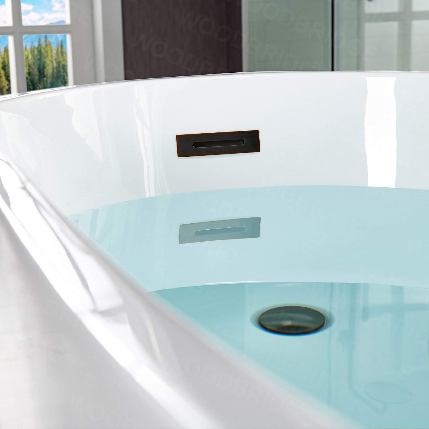 WOODBRIDGE 67' Freestanding Acylic Soaking Bathtub with White, Drain and Overflow inORB,BTA1508-ORB-Drain &O+ Pillow, Oil Rubbed Bronze