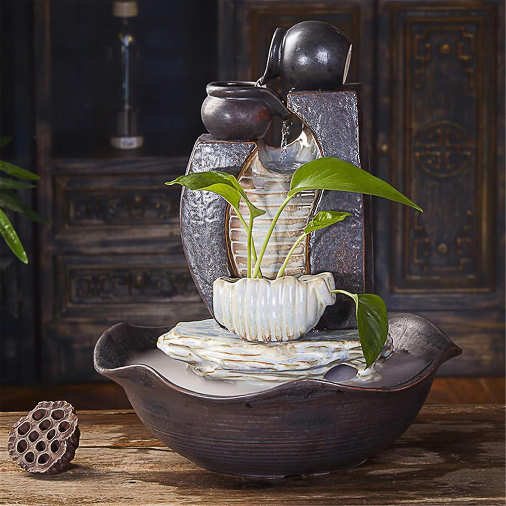 Tabletop Fountain Tabletop Water Fountain Home Décor Soothing Sound Machine with Automatic Pump Ceramic Water Fountain