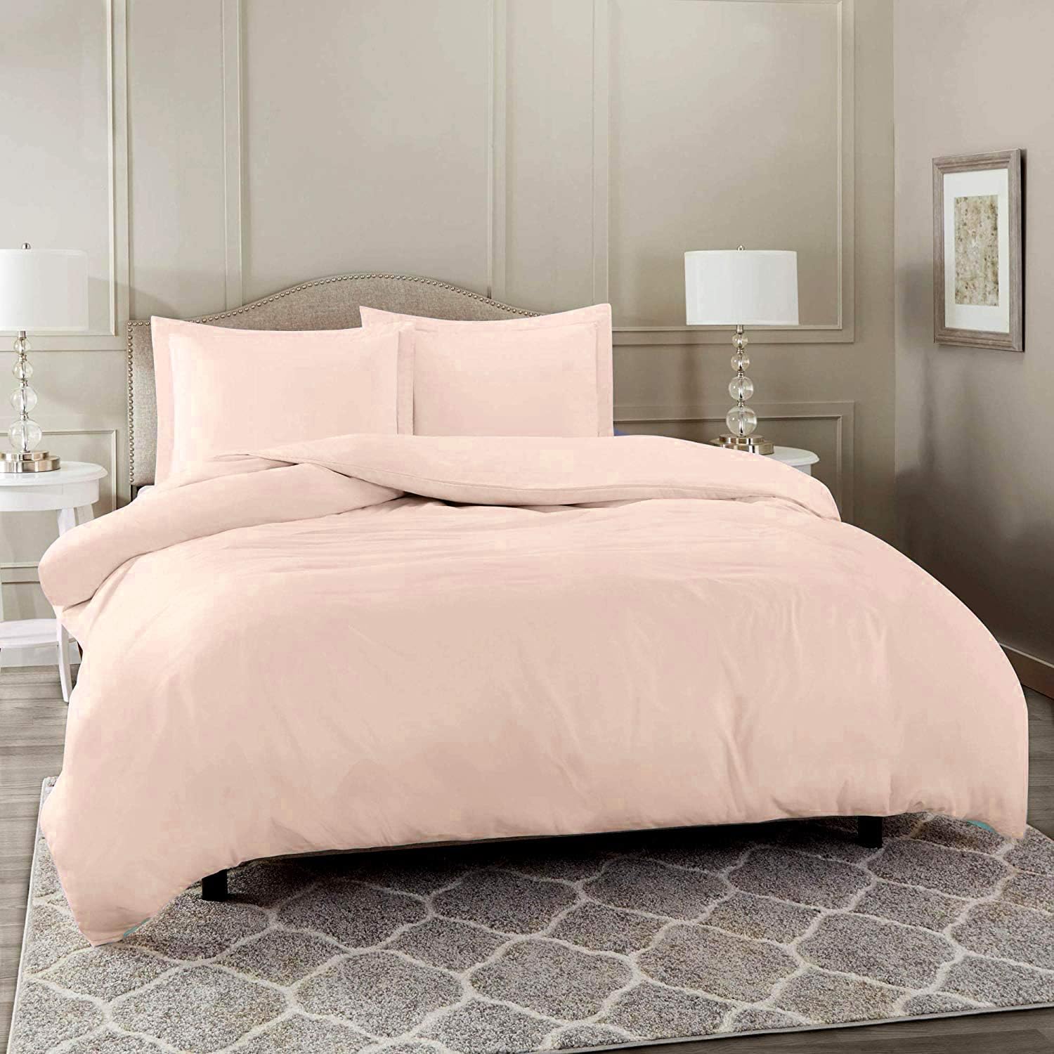 4 Piece Bed in a Bag Set 100% Cotton 1000 Thread Count Duvet Cover Pillow Shams & Fitted Sheet with Extra Deep Pocket Soft Bedding(Queen Size, Blush)