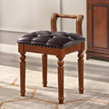 Low Back Vanity Bench Stool with Padded Cushion, Leather Retro Makeup Stool, Solid Wood Carving Legs, Piano Bench for Makeup Room, Bedroom, Living Room (Walnut + Brown)