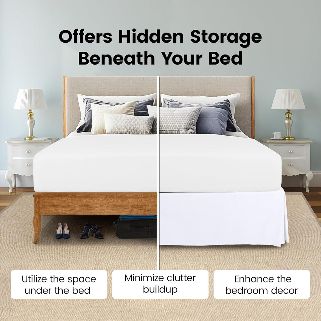 Utopia Bedding Queen Bed Skirt - 20 Pack - Soft Quadruple Pleated Ruffle - Easy Fit with 16 Inch Tailored Drop - Hotel & B&B Quality, Shrinkage and Fade Resistant (Queen, White)