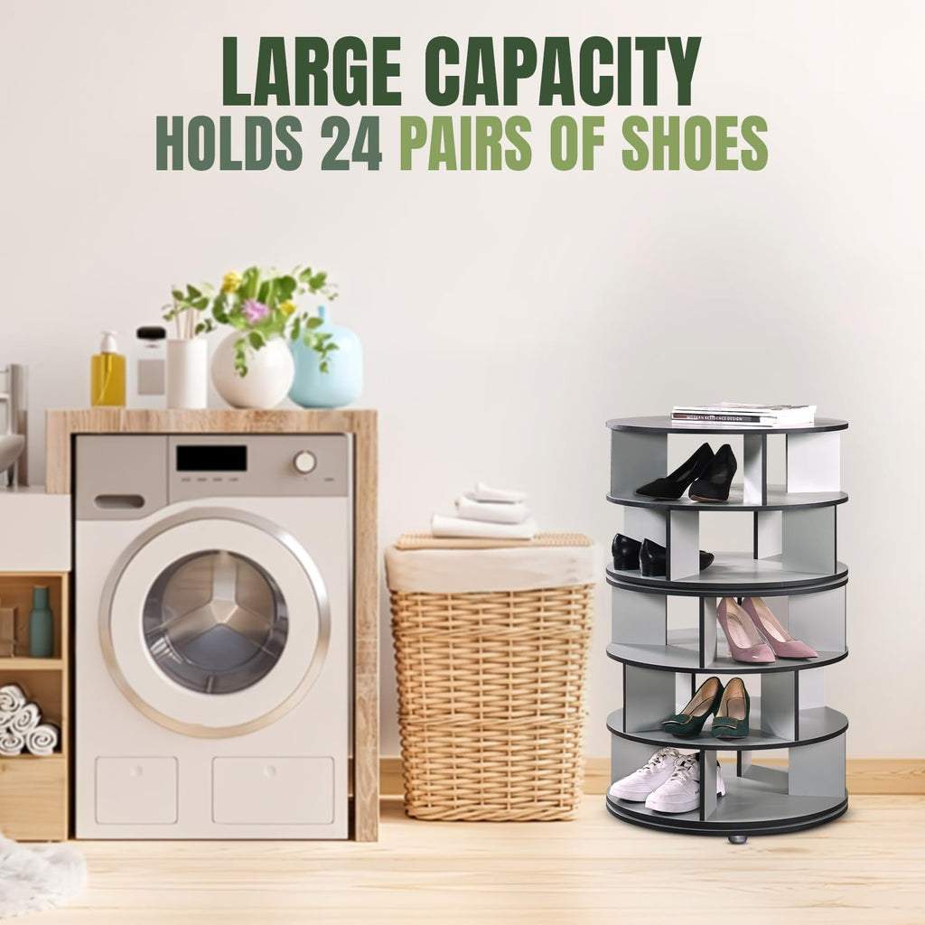 Kings Brand Furniture - 5-Tier Rotating Shoe Rack, 360° Revolving Lazy Susan Spinning Shoe Rack Tower Storage Organizer for Closet Entryway Bedroom Hallway, Green
