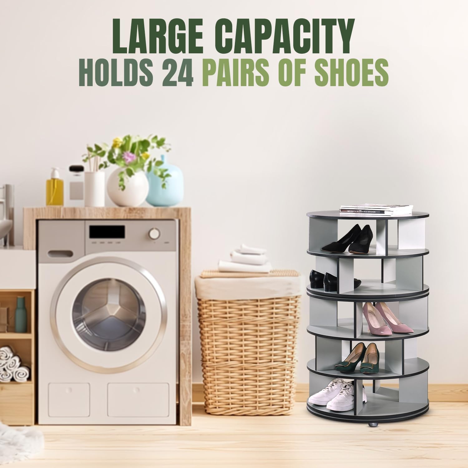 Kings Brand Furniture - 5-Tier Rotating Shoe Rack, 360° Revolving Lazy Susan Spinning Shoe Rack Tower Storage Organizer for Closet Entryway Bedroom Hallway, Green