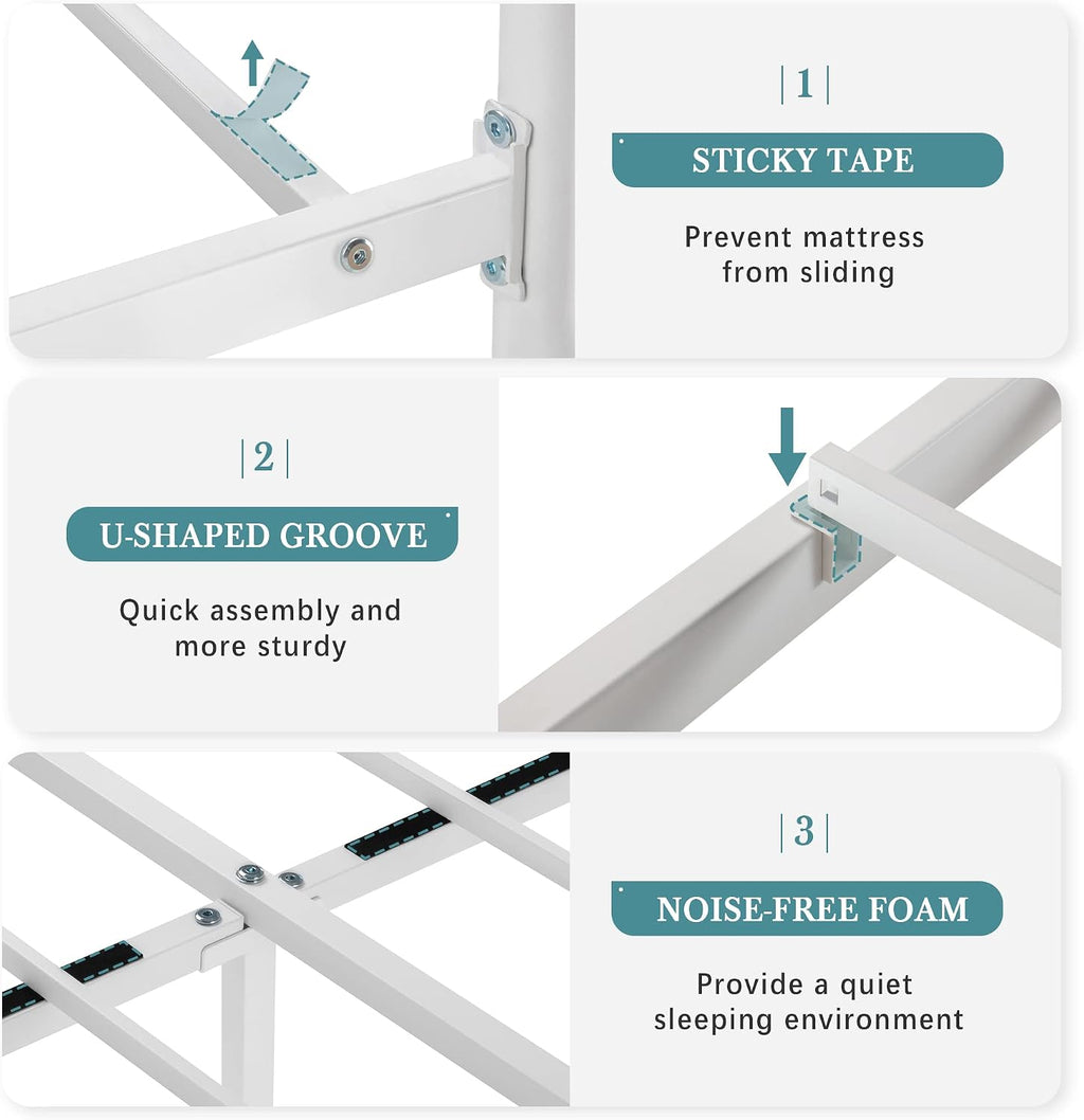 HOOMIC 14 Inch King Size Metal Platform Bed Frame, Vintage Victorian Style, Wrought Iron Headboard and Footboard/Mattress Foundation for Storage/No Box Spring Required/Easy Assembly/White