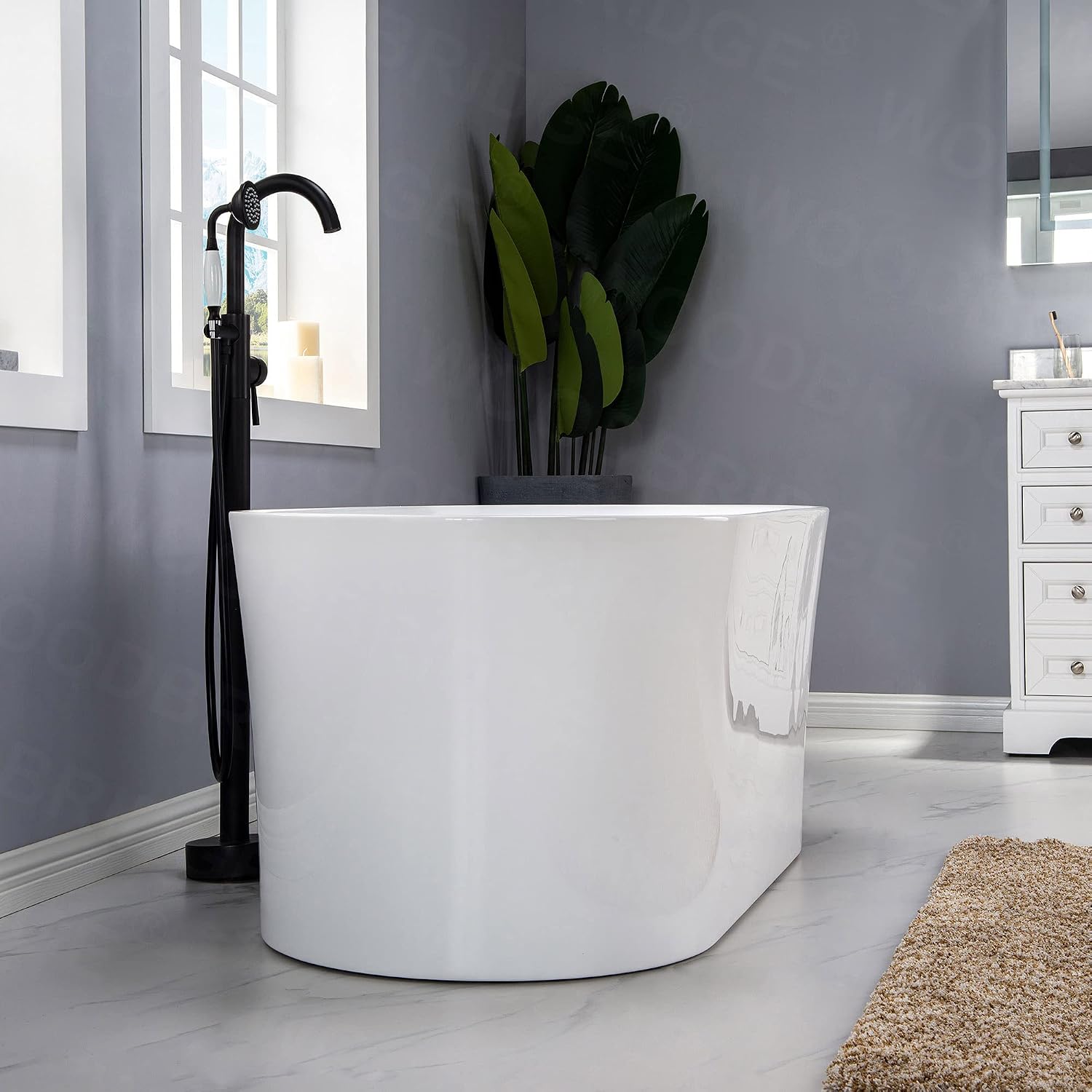 WOODBRIDGE 59' Air Bubble Acrylic Freestanding Bathtub Contemporary Soaking Tub, White Acrylic wirh Chrome Drain and Overflow,B0102-C