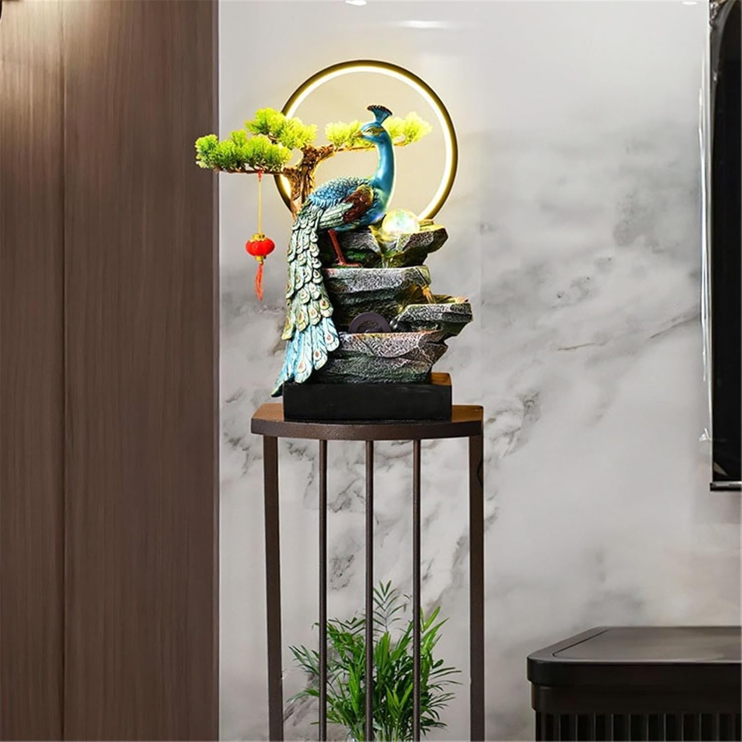Tabletop Fountain Peacock Flowing Water Ornament Desktop Fountains for Home Bedroom Living Room Office Decor