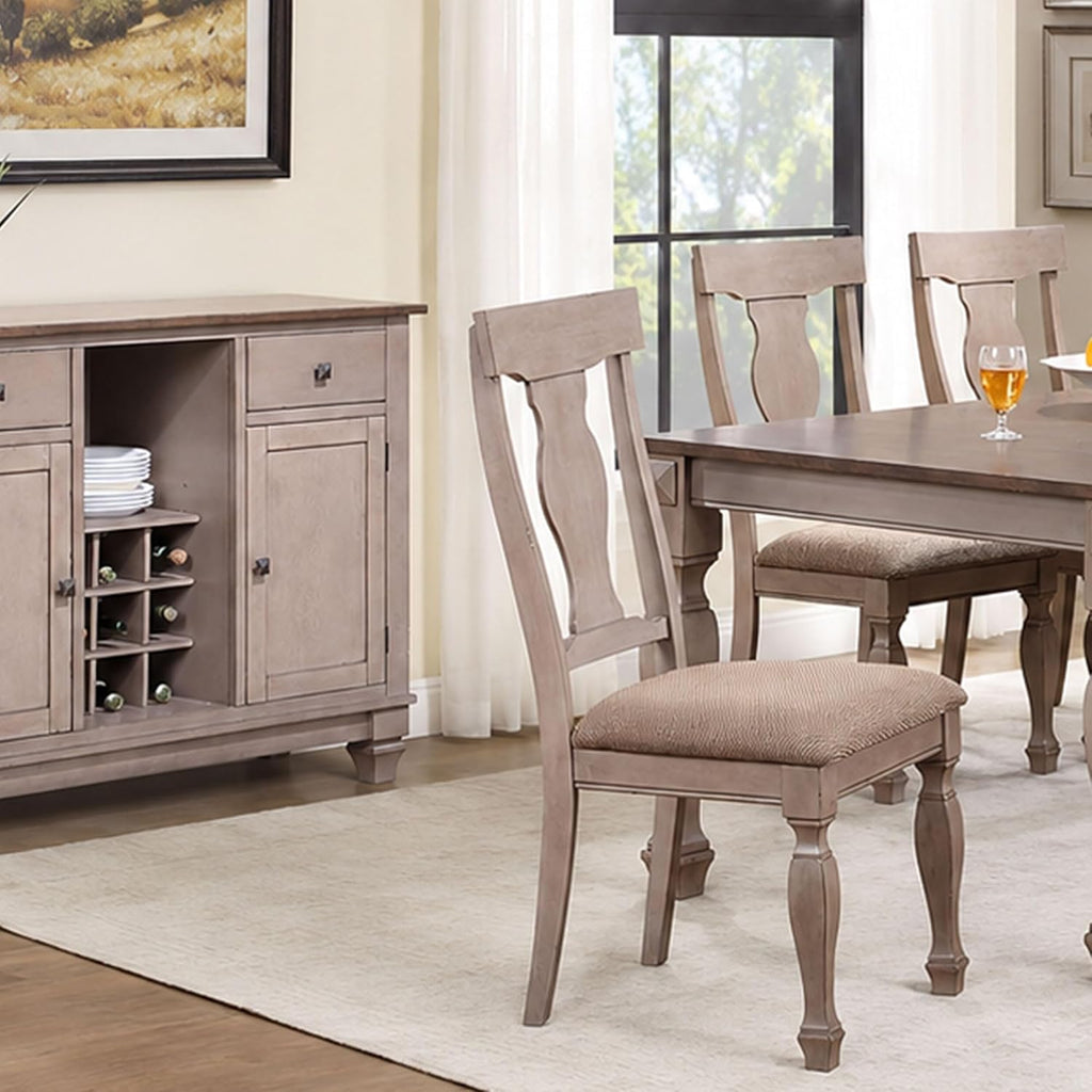 Kings Brand Furniture Charisma 8-Piece Dining Room Set – 2-Tone Brown Solid Wood Extendable Table with 18 inches Butterfly Leaf, 6 Upholstered Chairs and Buffet Server, Traditional Dining Furniture