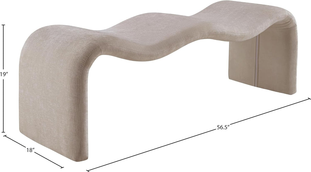 Meridian Furniture 22098Beige Willow Collection Modern | Contemporary Bench with Soft Beige Chenille Fabrict, Iron Metal Inner Frame, 56.5' W x 18' D x 19' H, Beige