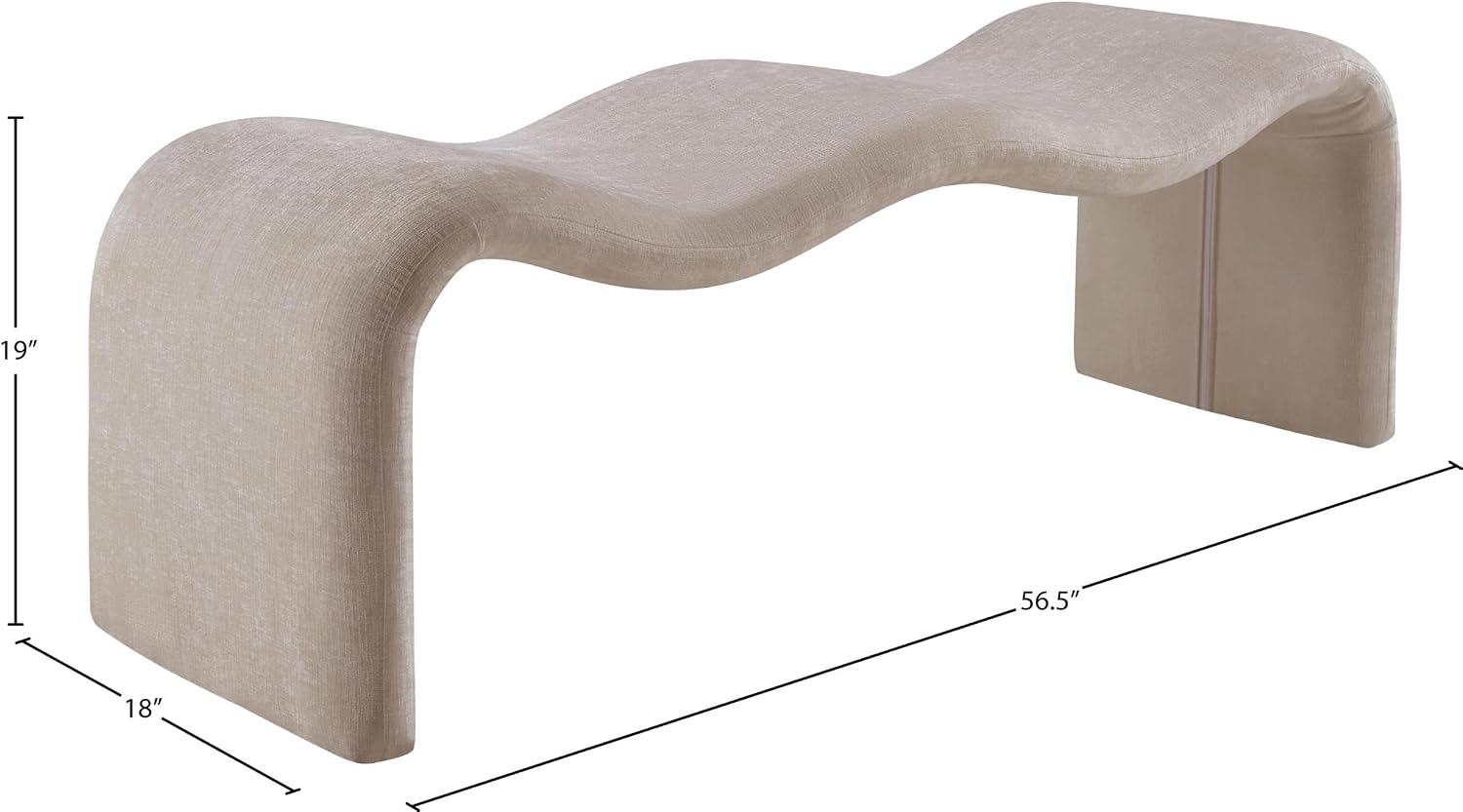 Meridian Furniture 22098Beige Willow Collection Modern | Contemporary Bench with Soft Beige Chenille Fabrict, Iron Metal Inner Frame, 56.5' W x 18' D x 19' H, Beige