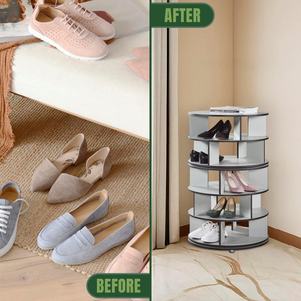 Kings Brand Furniture - 5-Tier Rotating Shoe Rack, 360° Revolving Lazy Susan Spinning Shoe Rack Tower Storage Organizer for Closet Entryway Bedroom Hallway, Green