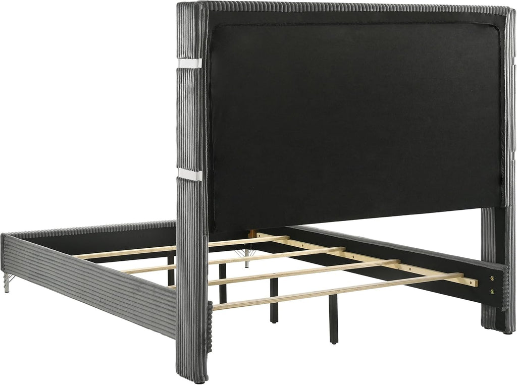 Coaster Home Furnishings Lucia Modern Classic 5-Piece Bedroom Set Velvet Upholstered Eastern King Size Wingback Bed Frame 61-inch Headboard Grey and Black 224991KE-S5