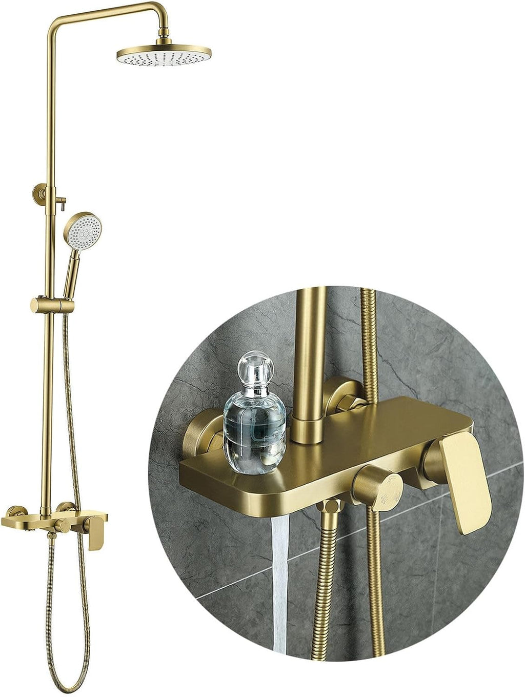 Shower System, 10inch/25cm Round Rain Shower Set, Modern and Simple Shower Faucet Sets Complete, 3 Modes Handheld, Bath Faucet, SUS304 Stainless Steel Valve, Height Adjustable, Durable