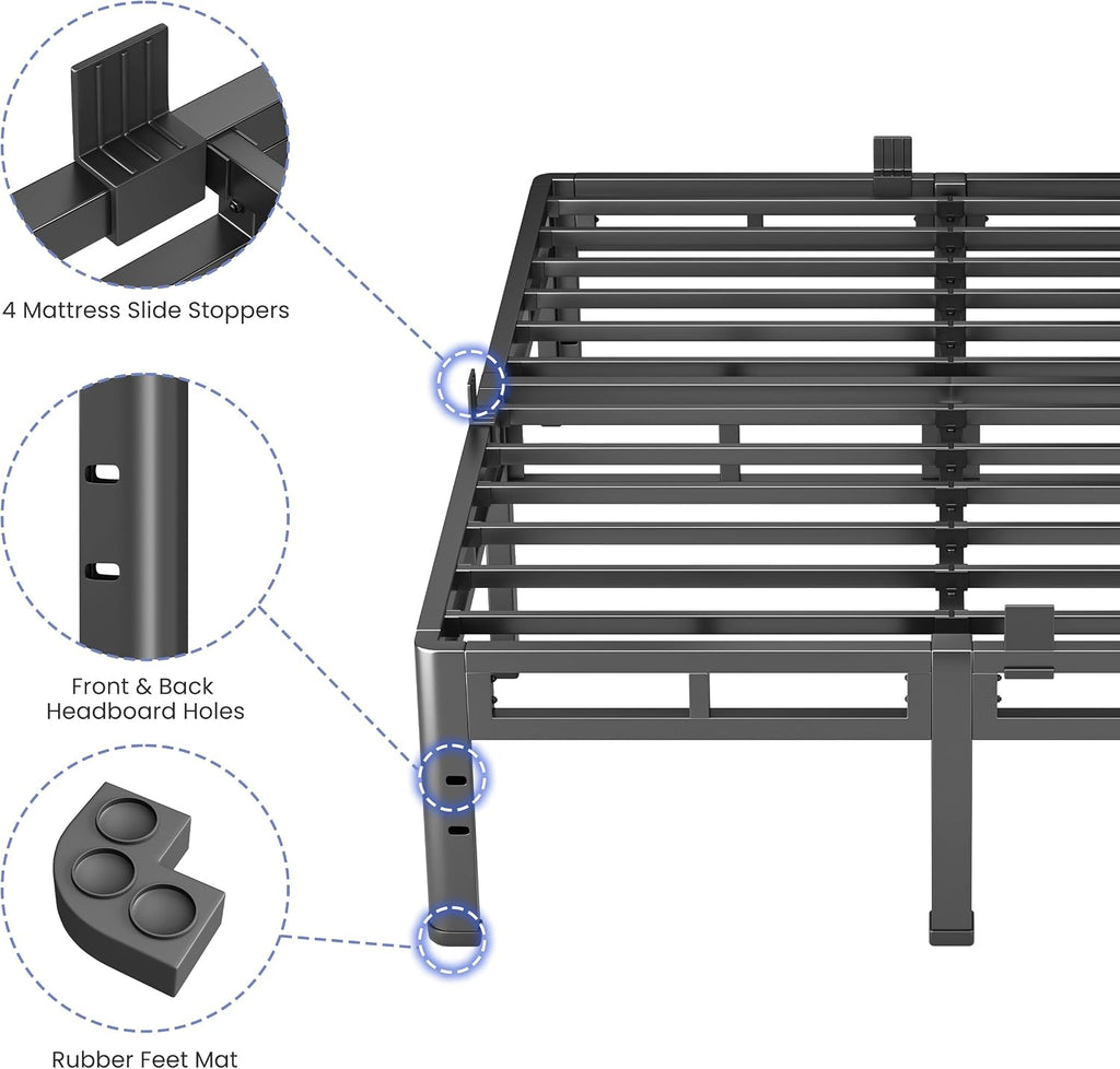 NKZ 12 Inch Full Size Bed Frame, Metal Bed Frame & Box Spring 2 in 1 Platform with Round Corner Legs, 4000Lbs Heavy Duty Metal Frame, Mattress Slide Stopper, Headboard Hole, Noise-Free, Easy Assembly