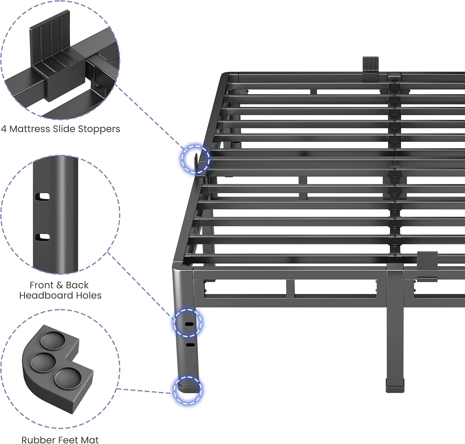 NKZ 12 Inch Full Size Bed Frame, Metal Bed Frame & Box Spring 2 in 1 Platform with Round Corner Legs, 4000Lbs Heavy Duty Metal Frame, Mattress Slide Stopper, Headboard Hole, Noise-Free, Easy Assembly
