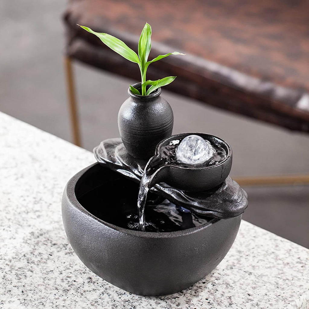 Indoor Fountain Ceramic Tabletop Fountain Ornaments Circulating Water Small Fish Tank Fountain Ceramic Pot Fountain for Indoor and Home Decoration Table Desk Office Patio