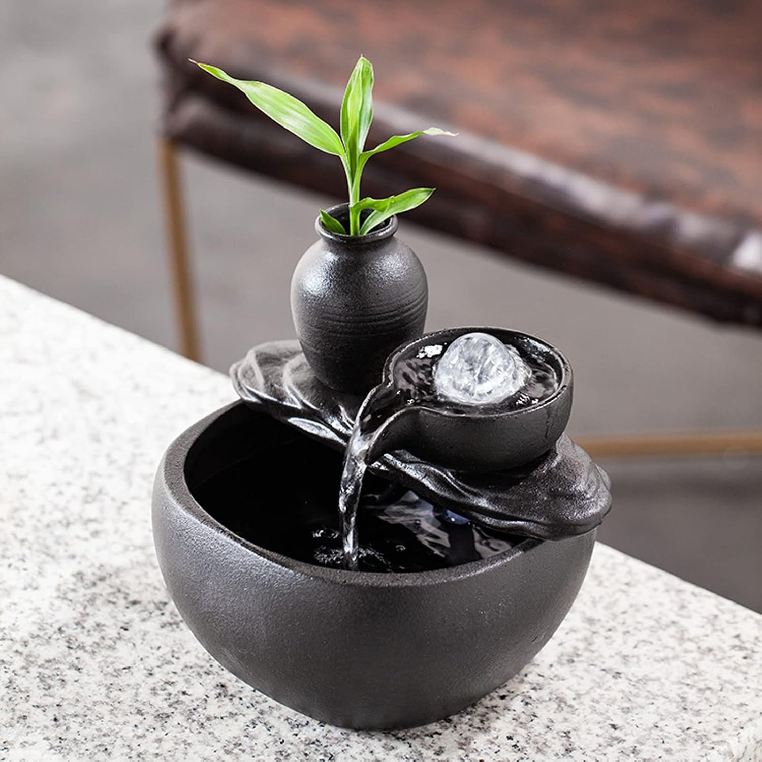 Indoor Fountain Ceramic Tabletop Fountain Ornaments Circulating Water Small Fish Tank Fountain Ceramic Pot Fountain for Indoor and Home Decoration Table Desk Office Patio