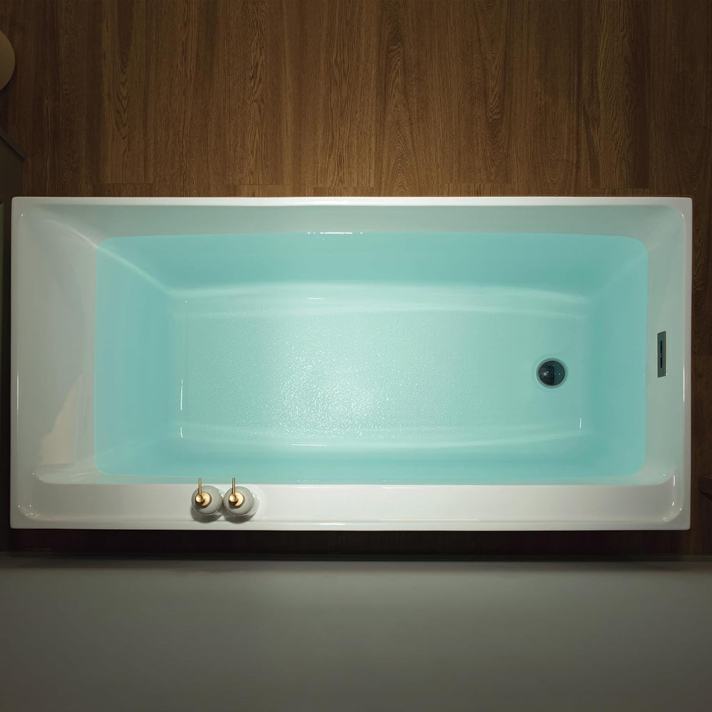WOODBRIDGE 59' L x 29-1/2' W Freestanding Contemporary Soaking Bathtub with Oil-Rubbed Bronze Drain & Overflow, White, B5910-ORB