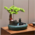 Desktop Fountain Ceramic Tabletop Fountain Artificial Bonsai Design Water Features Relaxation Waterfall Table Ornaments for Home Living Room Office Decoration(Green)