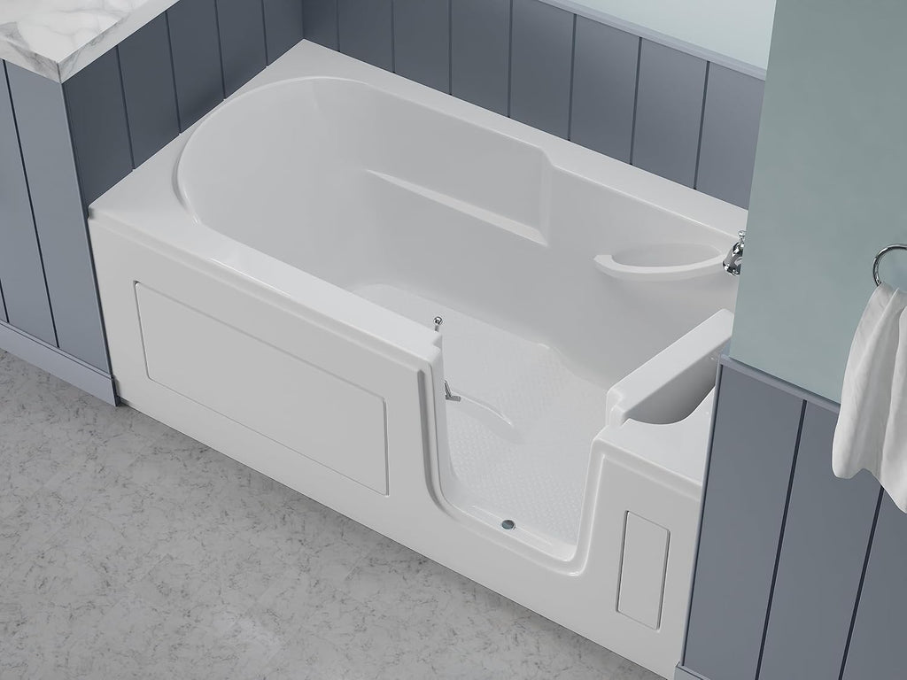 ANZZI Walk-In Bathtub 30 in x 60 in Right Drain Soaking Tub, White Acrylic with Chrome Accents, Low Threshold Entry, Slip-Resistant Floor, Safe Reach Grab Bar, Cable Drain & Overflow | AMZ3060SIRWS