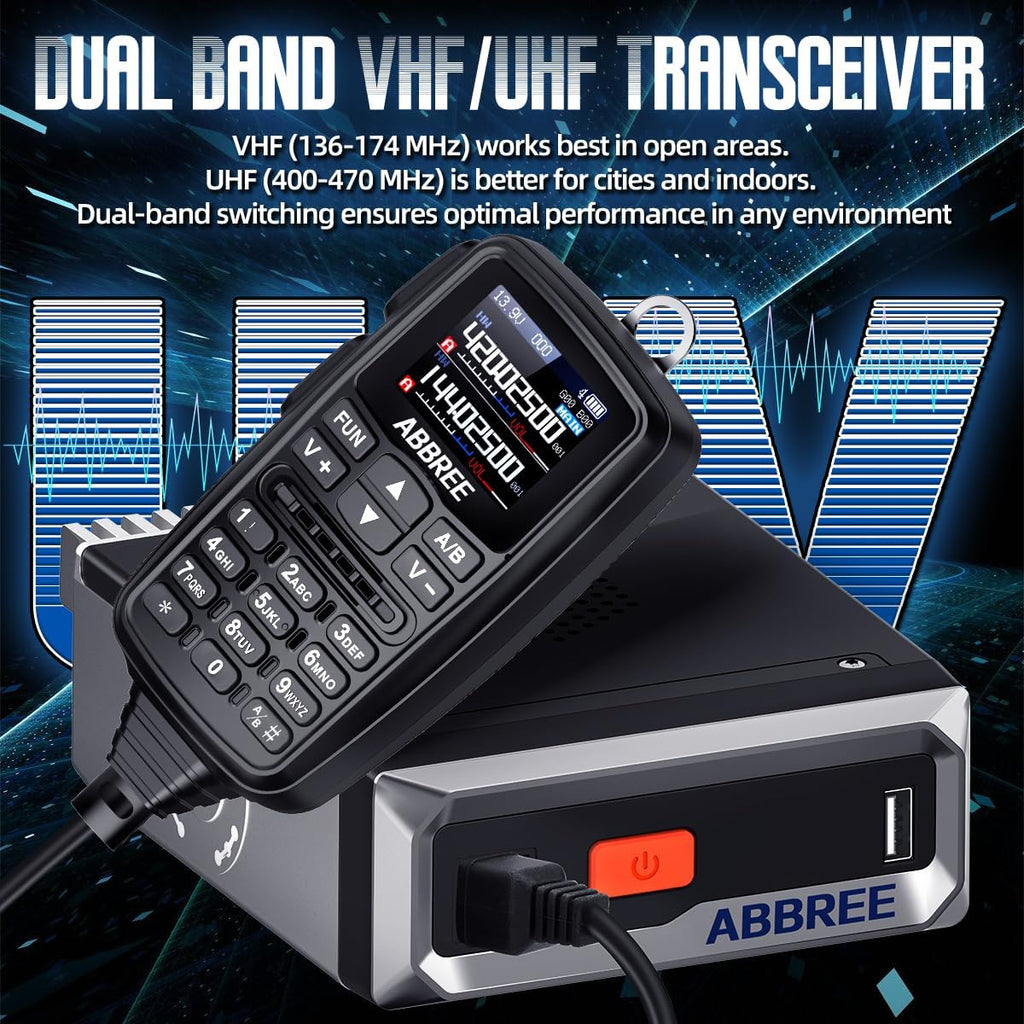 ABBREE Mobile Ham Radio 30W GPS Dual Band 136-174MHZ/400-480MHZ NOAA VHF/UHF Long Range Base Station Two Way Radio with Speaker Mic,Air Band,Dual PTT,DTMF,500Channels for Car Vehicle Radios