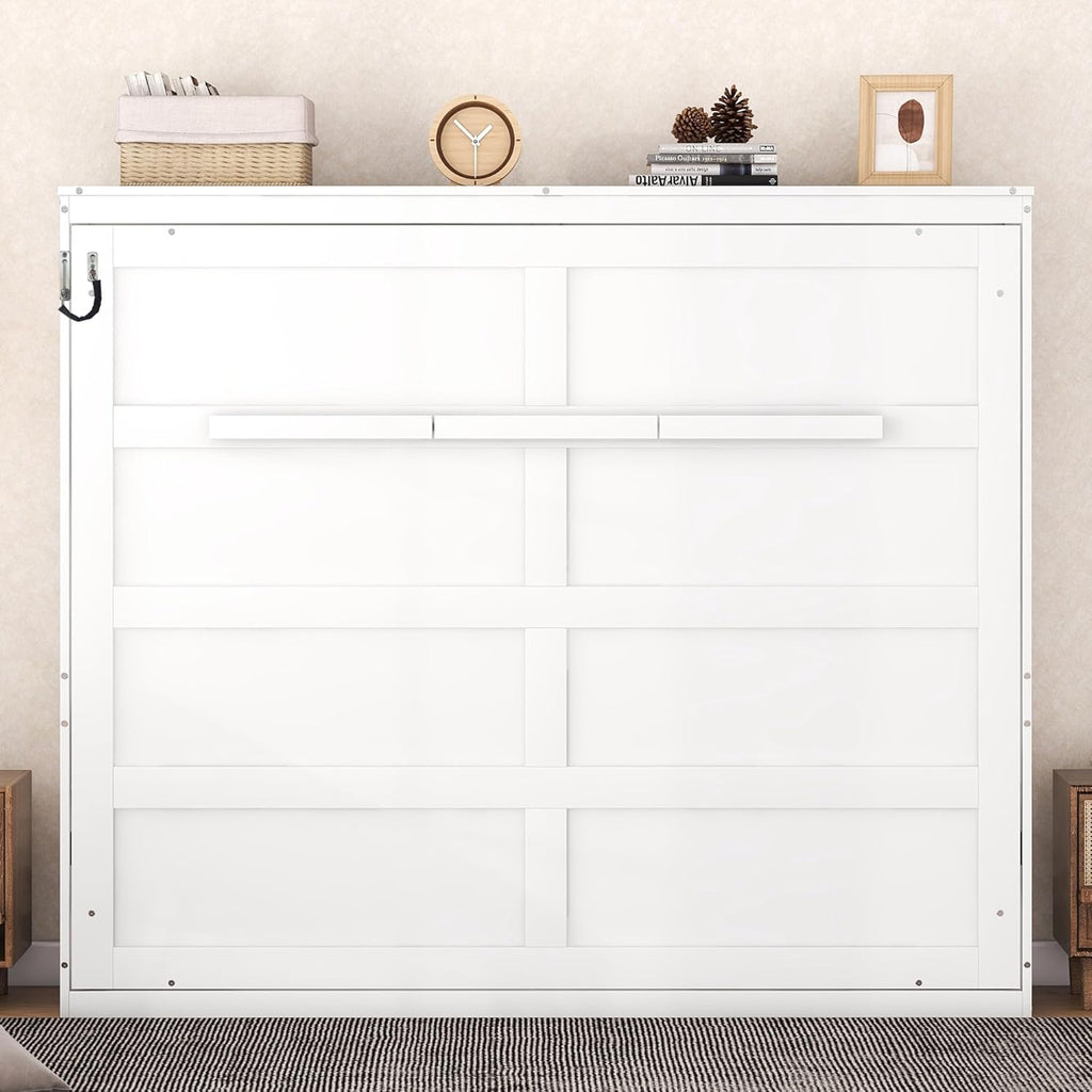 Merax Modern Farmhouse Solid Wood Murphy Bed Chest/Space Saving/Wood Slat Support/Queen,White