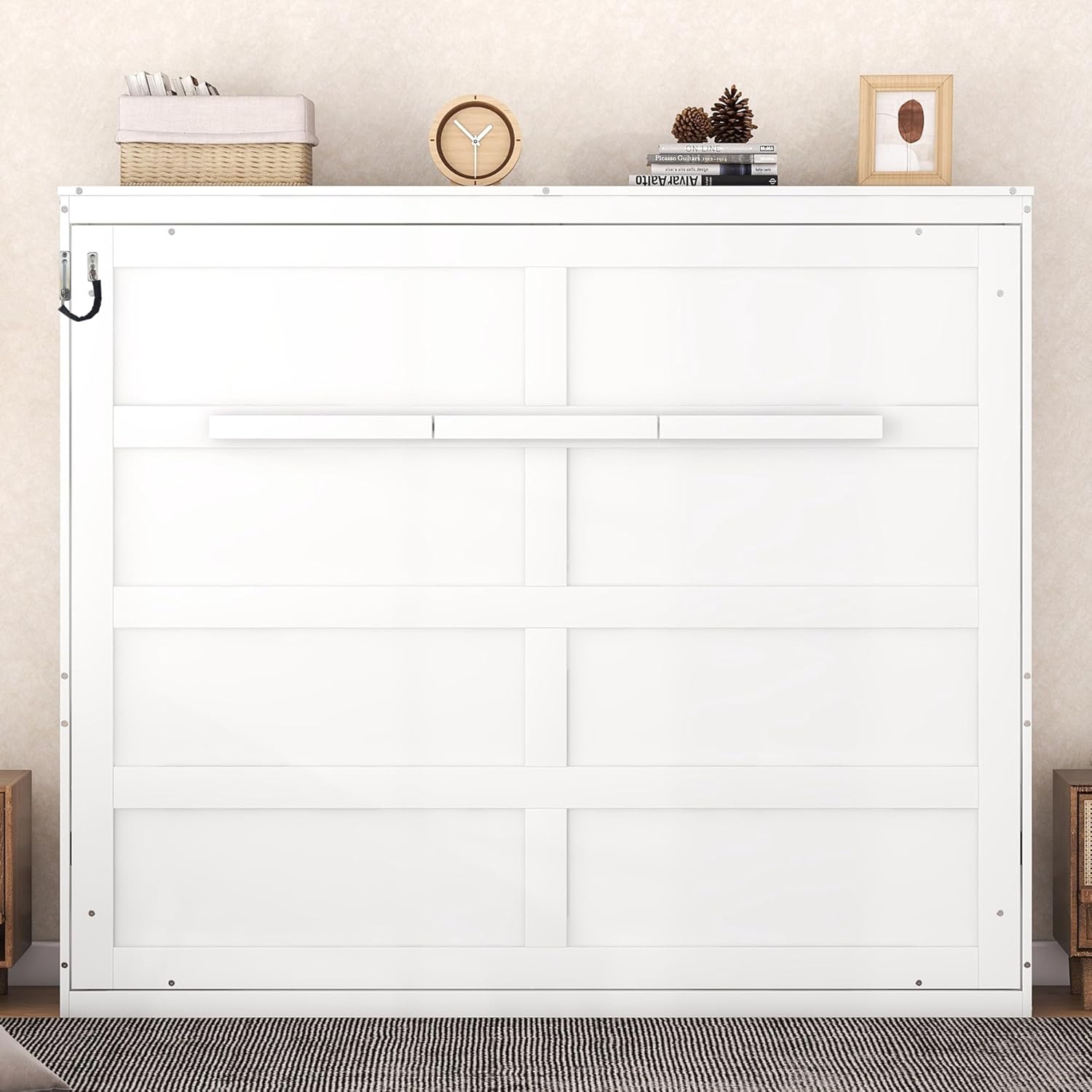 Merax Modern Farmhouse Solid Wood Murphy Bed Chest/Space Saving/Wood Slat Support/Queen,White