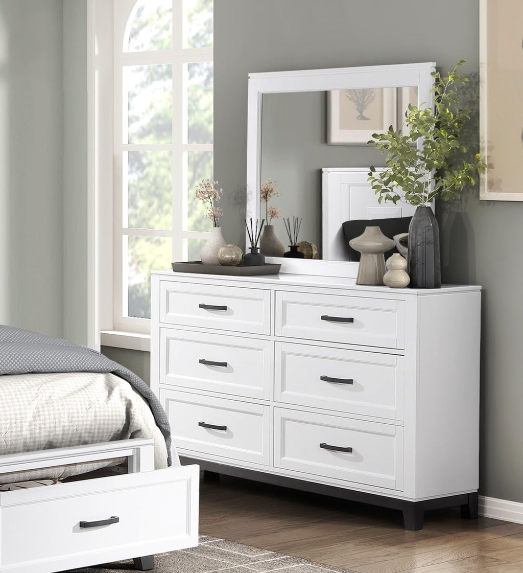 5 Pieces King Size Bedroom Set White Finish Platform Bed with Storage Footboard Wooden Furniture
