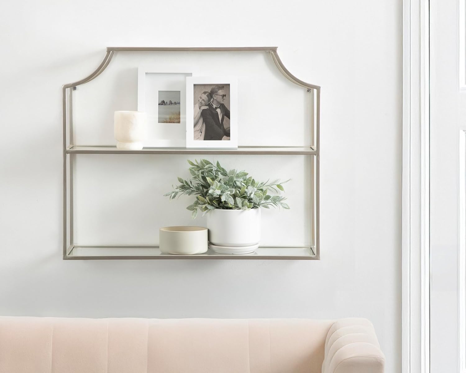 Kate and Laurel Ciel Modern Glam Wide Two-Tier Wall Shelf, 24 x 20, Silver, Tiered Bathroom Shelves for Over the Toilet Storage or Bedroom Makeup Organizer