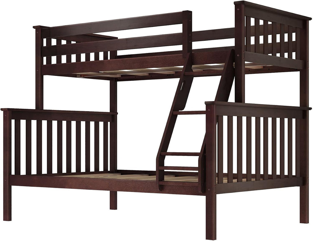 Max & Lily Bunk Bed Twin Over Full Size with Ladder, Solid Wood Platform Bed Frame with Ladder for Kids, 14' Safety Guardrails, Easy Assembly, No Box Spring Needed, Espresso