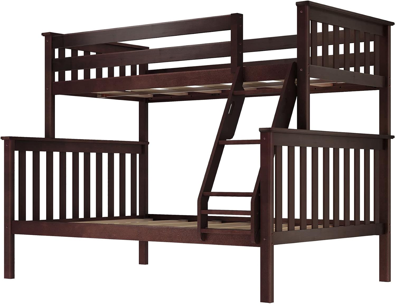 Max & Lily Bunk Bed Twin Over Full Size with Ladder, Solid Wood Platform Bed Frame with Ladder for Kids, 14' Safety Guardrails, Easy Assembly, No Box Spring Needed, Espresso