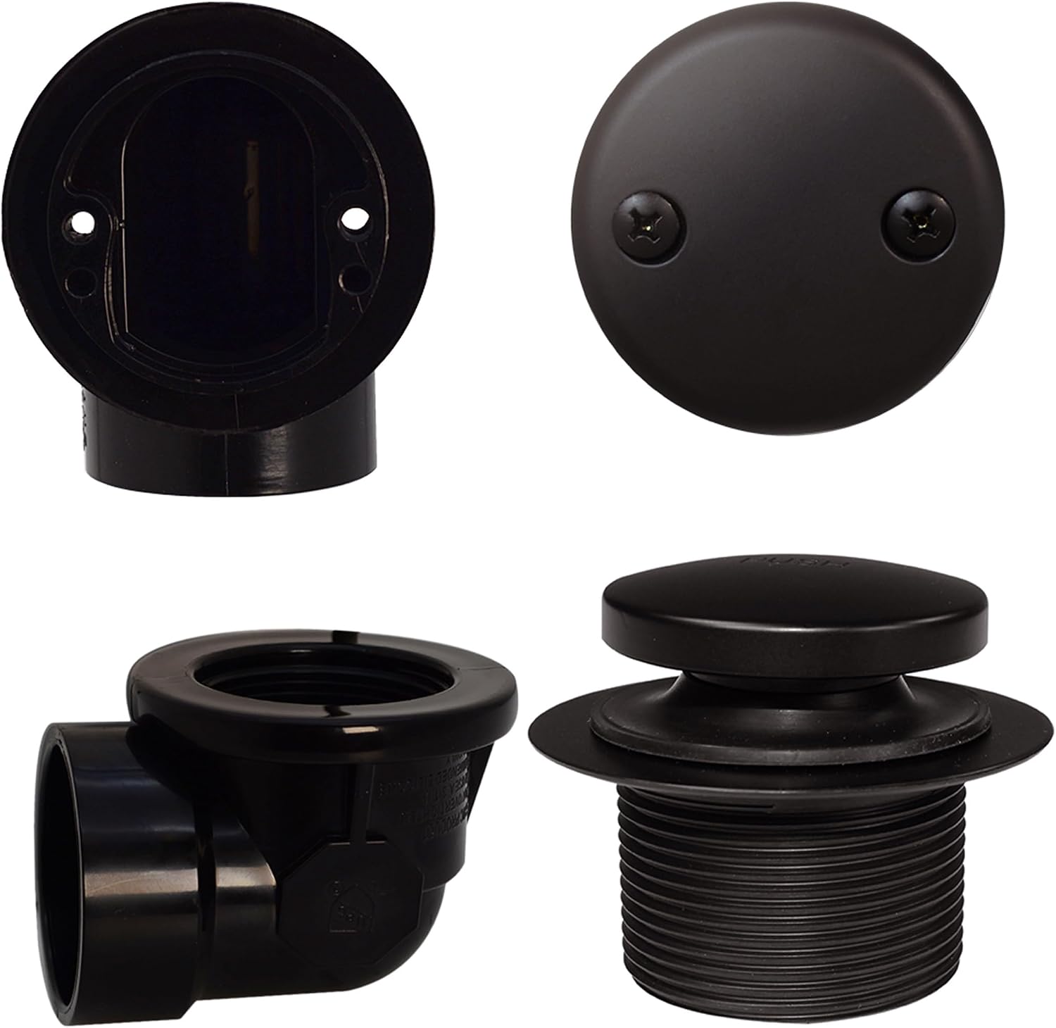 Westbrass D534-5-12 SCH. 40 ABS 1-1/2' Course Thread Plumber's Pack Tip-Toe Bathtub Drain Plug with Two-Hole Elbows, 5-Pack, Oil Rubbed Bronze, 5 Count