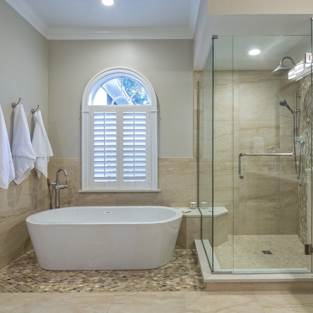 WOODBRIDGE 59' Acrylic Freestanding Bathtub Contemporary Soaking White Tub with Brushed Nickel Overflow and Drain，B0012 -B/N-Drain &O