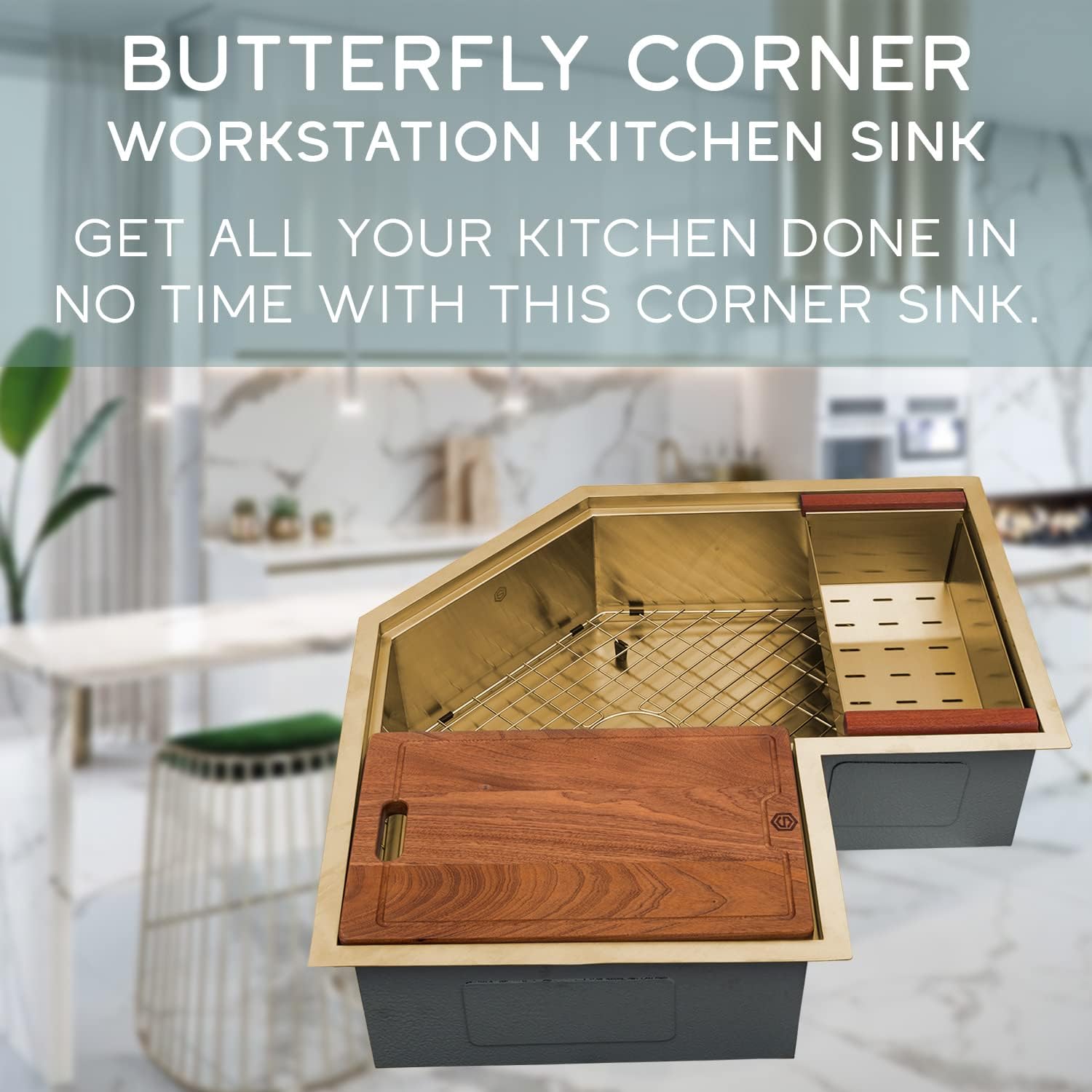 Strictly Sinks 30 Inch Corner Kitchen Sink Undermount–16 Gauge Stainless Steel Butterfly Sink,Scratch & Stain Resistant Corner Single Bowl Workstation Sink with Accessories