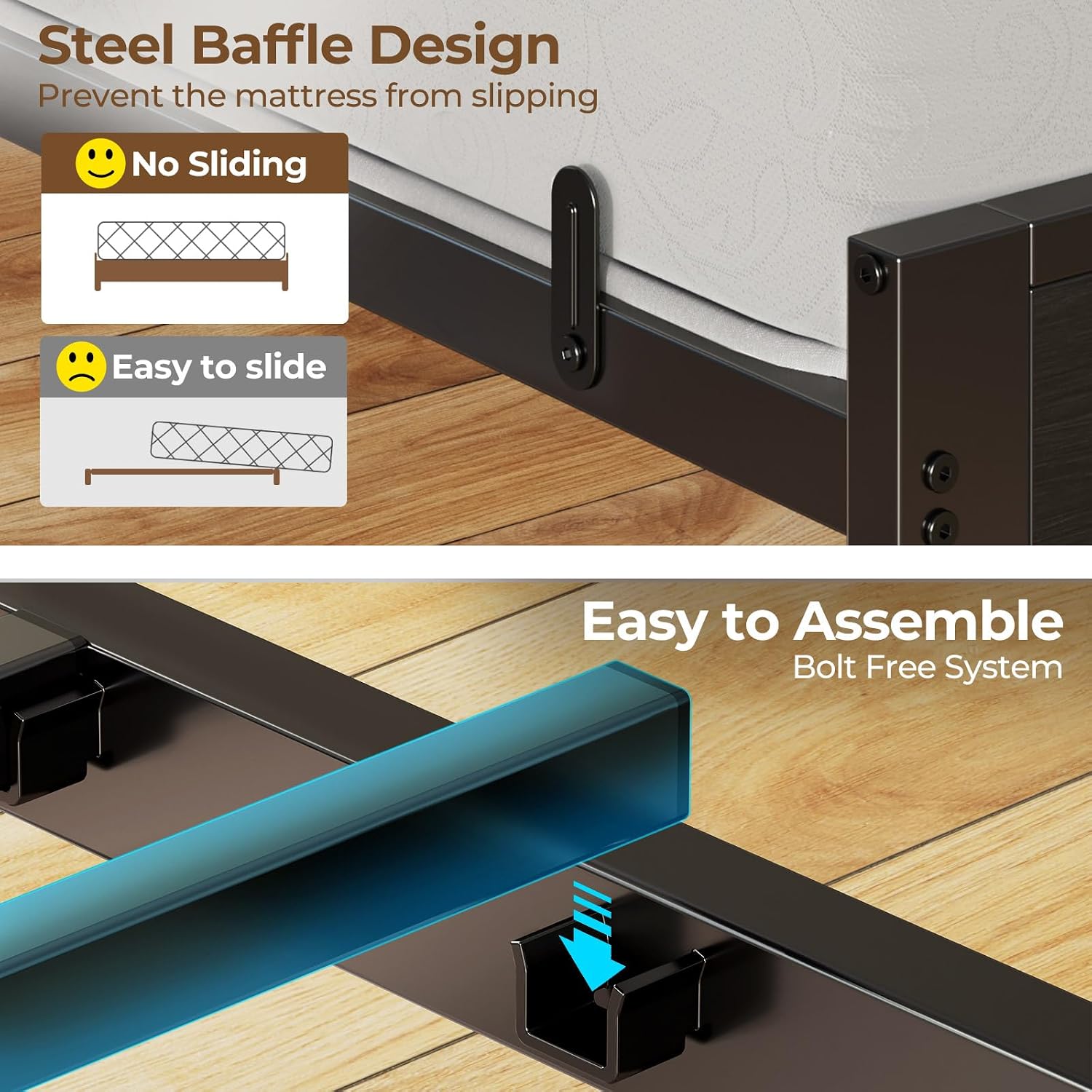 Rolanstar Bed Frame Full Size with Charging Station and LED Lights, PU Leather Headboard with Storage Shelves, Heavy Duty Metal Slats, No Box Spring Need, Noise Free, Easy Assembly, Black