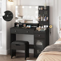 Vabches Vanity with Mirror and Lights,Makeup Vanity Table with Charging Station,Dressing Table with Stool & 3 Storage Compartments,3 Color Modes Available for Bedroom,Black