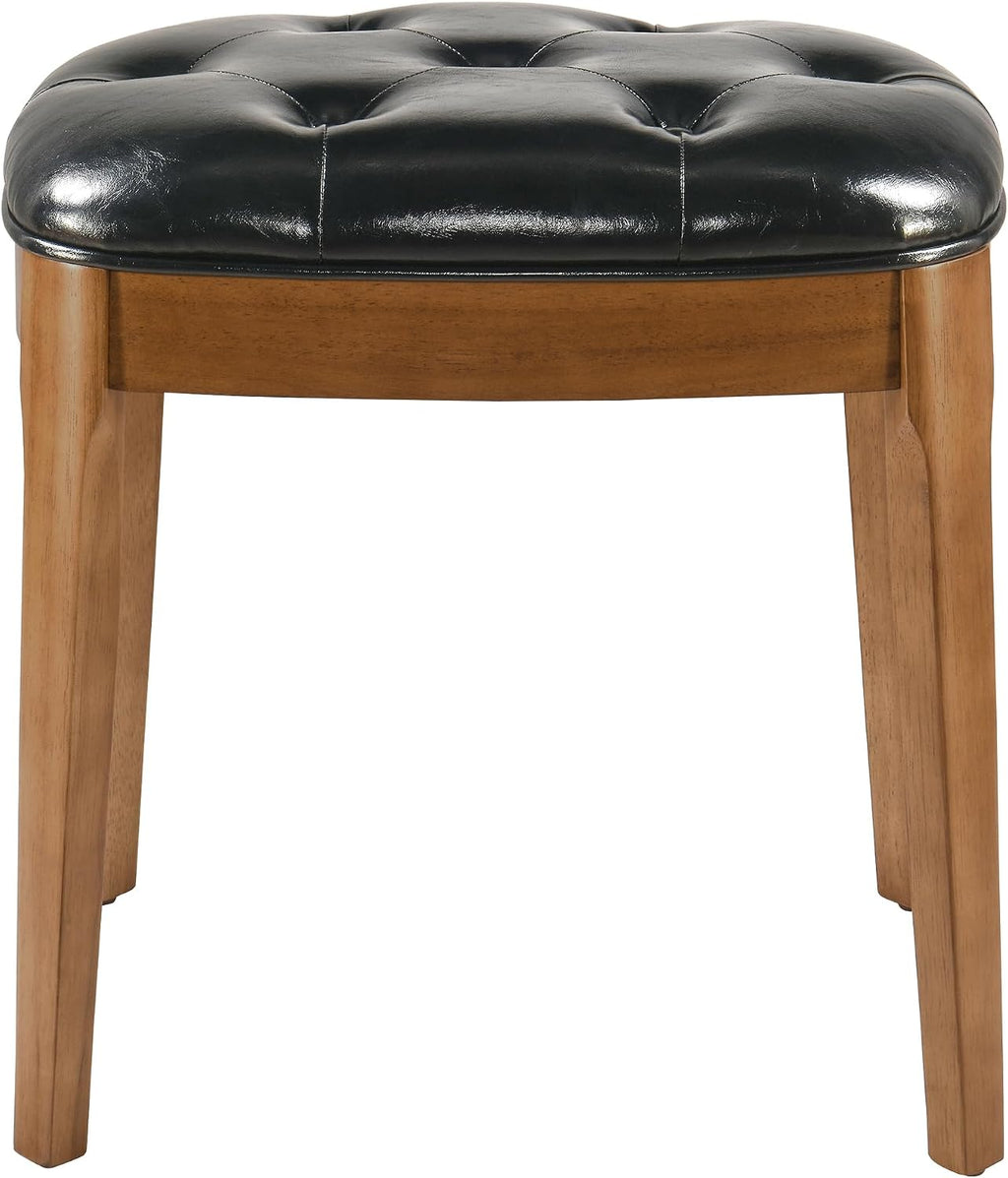 Vanity Stool with Padded Cushion, Vanity Bench with Wood Legs, Piano Bench Seat with with Solid Wood Legs, Backless Vanity Stool for Makeup Room, Bedroom, Dining Room and Study Room, Black