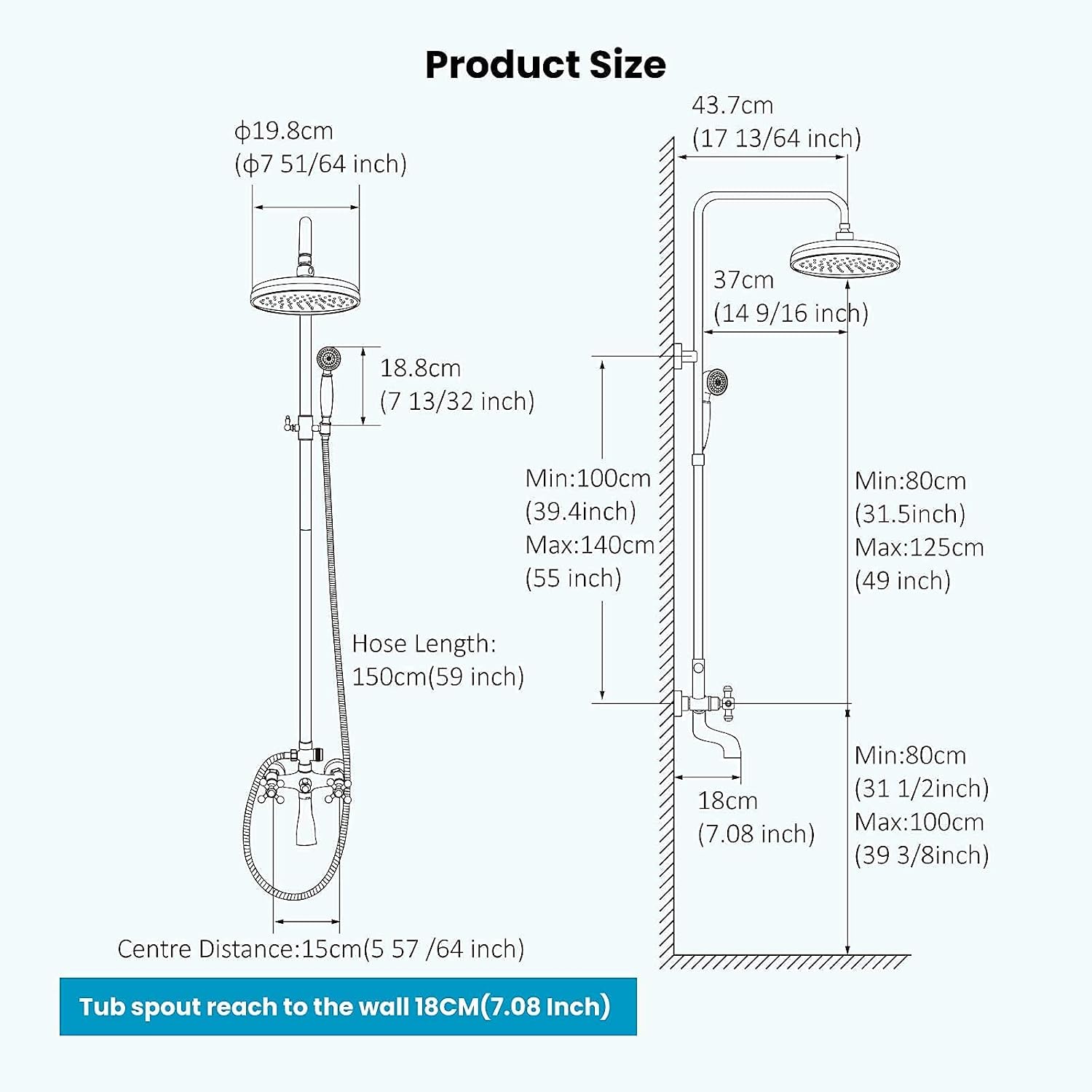 gotonovo Antique Brass Shower Fixture 8' Rainfall Shower Head Handheld Spray Dual Knobs 3 Function Antique Brass 8' Widespread Bathroom Faucet 3 Hole 2 Cross Handle Pop Up Drain with Overflow