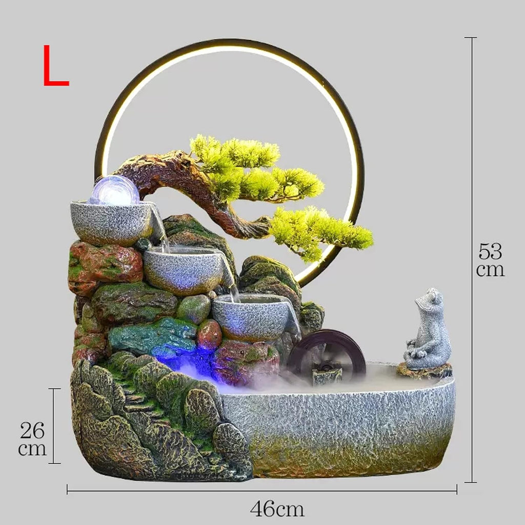 Tabletop Fountain Indoor Relaxation Desktop Fountain Waterfall, Zen Meditation Feature with Pump and Water Mist, Illuminated for Home Office Bedroom Desk Décoration(Large)