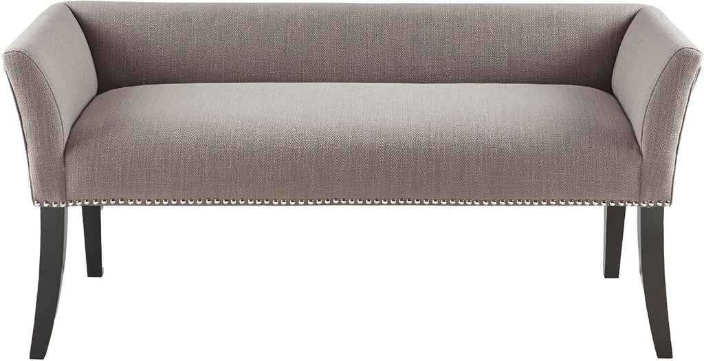 Madison Park Accent Bench, Upholstered with Nailhead Trim, & Padded Seat Entryway Bench Small, End of Bed Bench with Back, 49.5' W x 19.25' D x 23' H, Grey