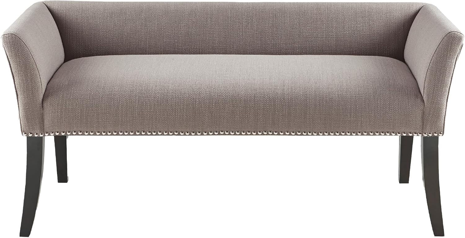 Madison Park Accent Bench, Upholstered with Nailhead Trim, & Padded Seat Entryway Bench Small, End of Bed Bench with Back, 49.5' W x 19.25' D x 23' H, Grey