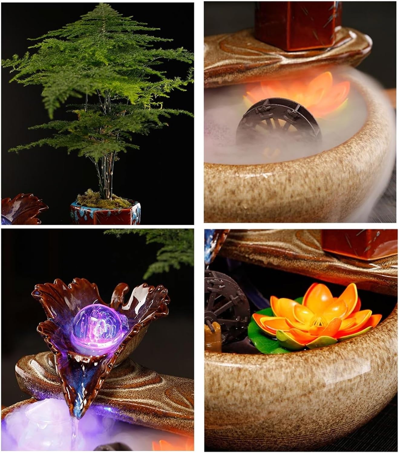 Desktop Fountain Chinese Style Tabletop Fountain Relaxation Water Feature Circulating Ceramic Fish Tank
