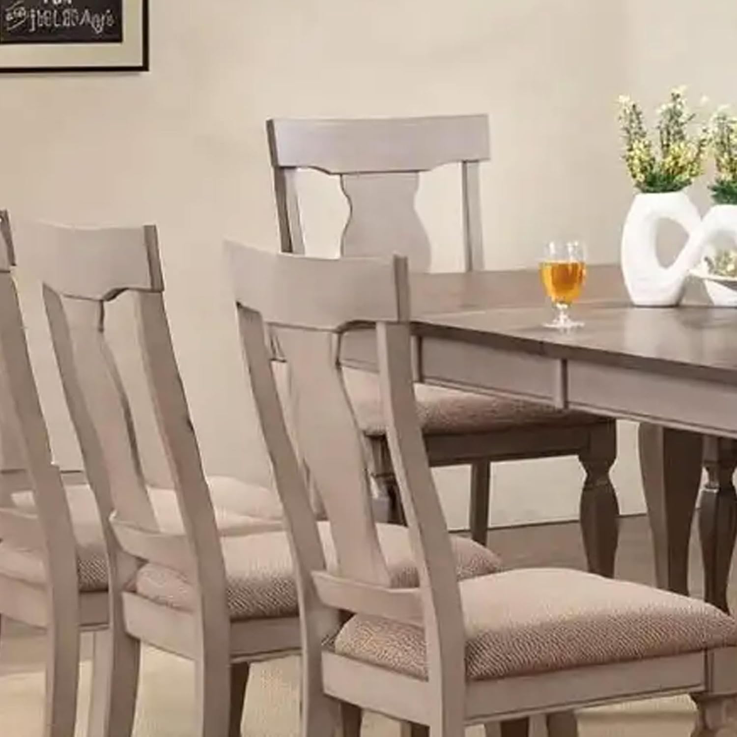 Kings Brand Furniture Charisma 7-Piece Dining Room Set – 2-Tone Brown Solid Wood Extendable Table with 18' Butterfly Leaf and 6 Upholstered Chairs, Traditional Dining Furniture