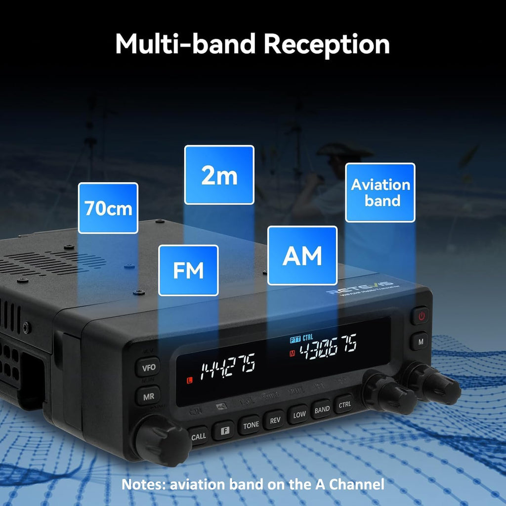 Retevis MA1 Dual Band Ham Radio | Cross-Band Repeater & Mobile Transceiver 2-in-1 | Superheterodyne Receiver| Air Band Reception | Detachable Control Panel | Noise Reduction Base Stationn