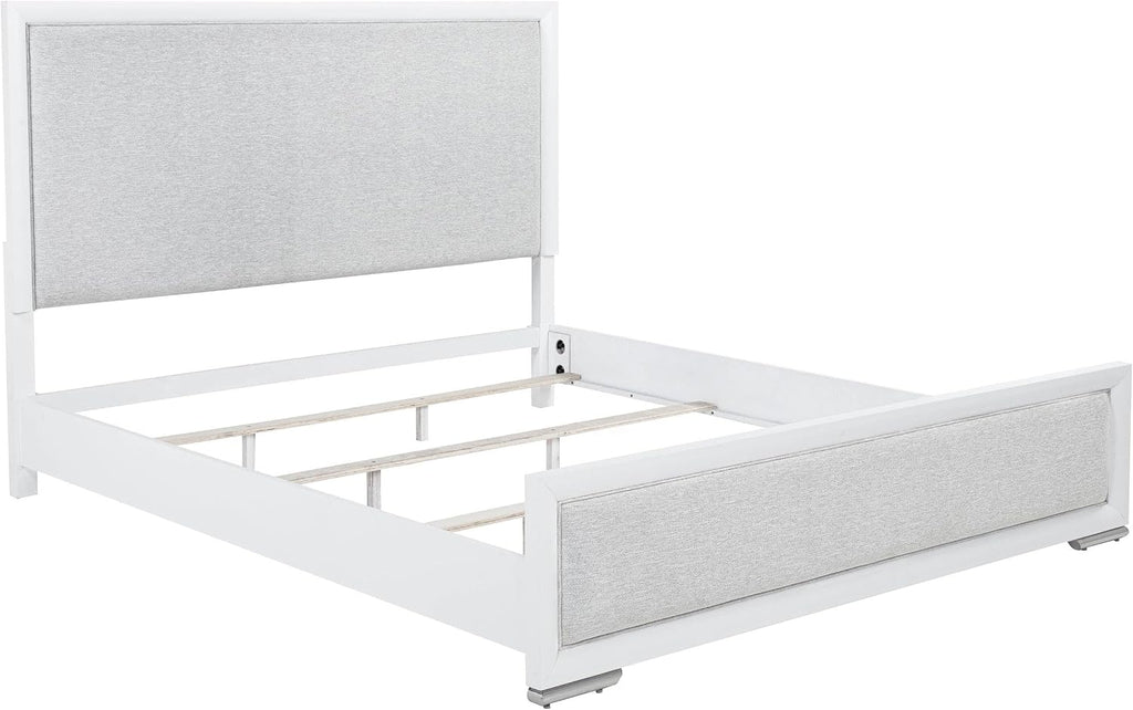 Coaster Home Furnishings - Gracemont - Wood - 4-Piece Bedroom Set with Light Grey Fabric, Vertical Tube, Cord Access and Flat Drawer Fronts - Bedroom - Eastern King Size - White - 225071KE-S4
