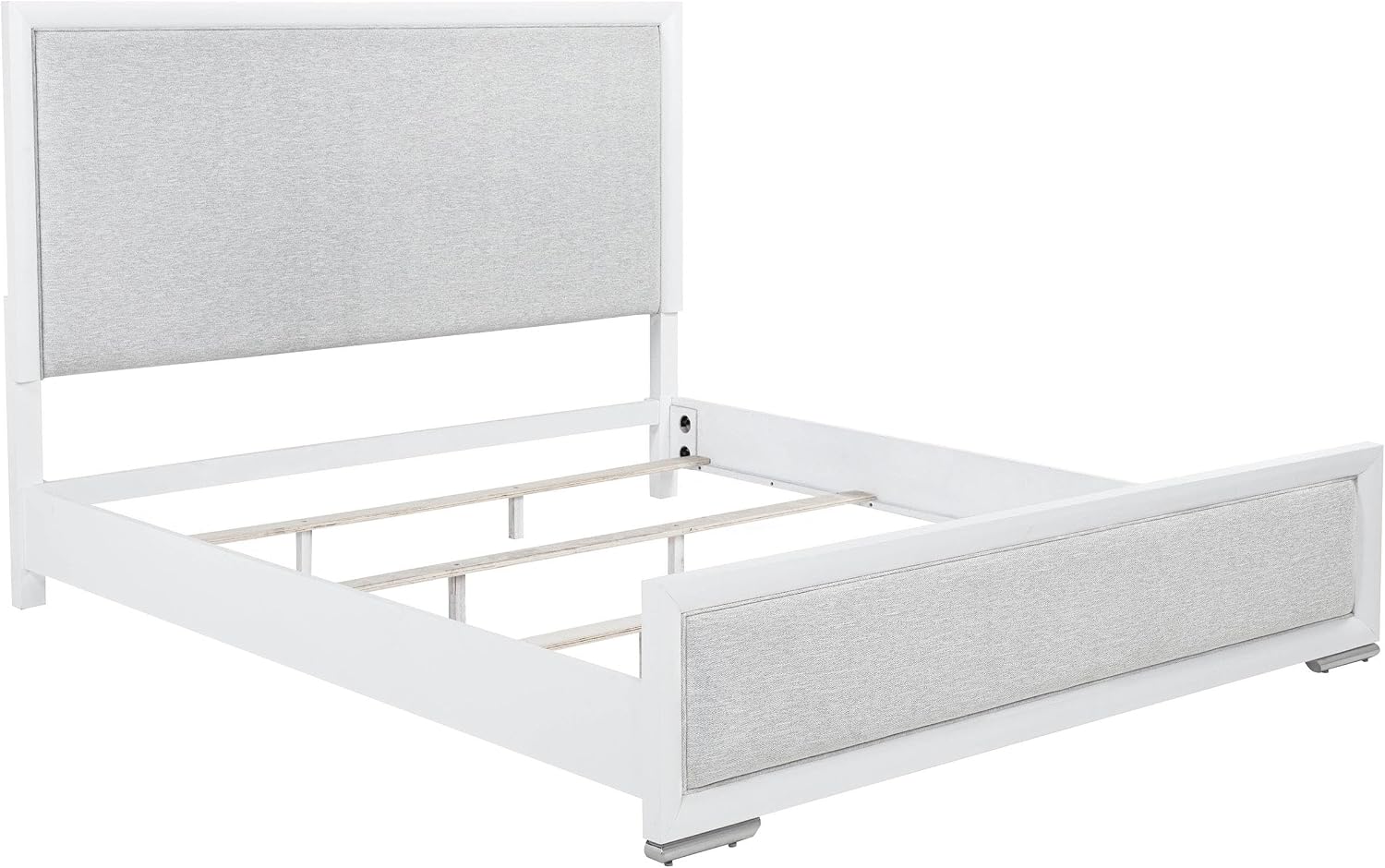 Coaster Home Furnishings - Gracemont - Wood - 4-Piece Bedroom Set with Light Grey Fabric, Vertical Tube, Cord Access and Flat Drawer Fronts - Bedroom - Eastern King Size - White - 225071KE-S4
