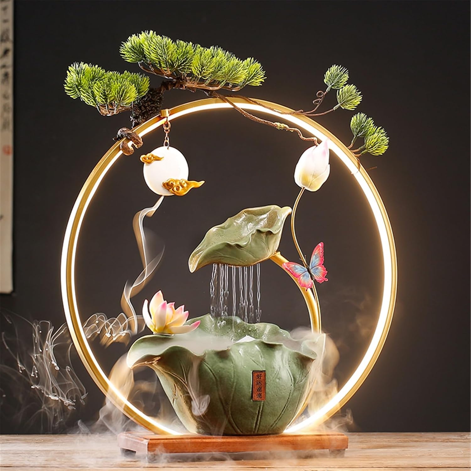 Tabletop Fountain Flowing Water Circulation Ornaments Desktop Fountain Ceramic Lotus Decorations