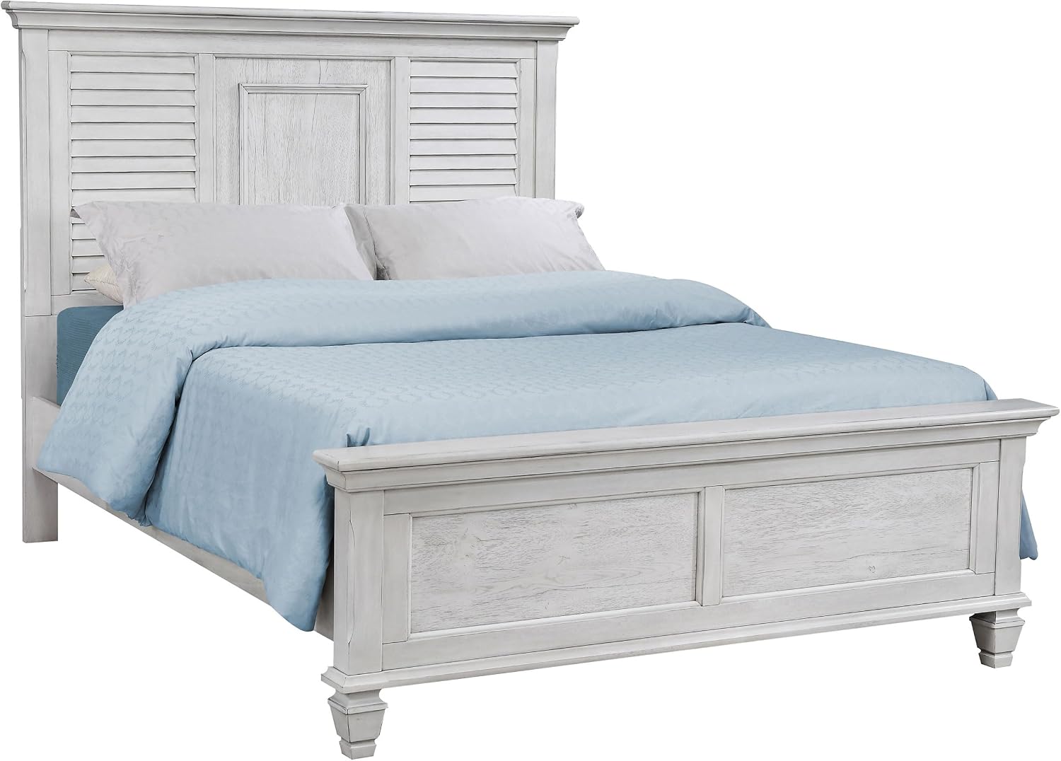 Coaster Home Furnishings Franco Farmhouse 4-Piece Bedroom Set Eastern King Size Panel Bed Frame 57-inch Headboard Distressed White 205331KE-S4