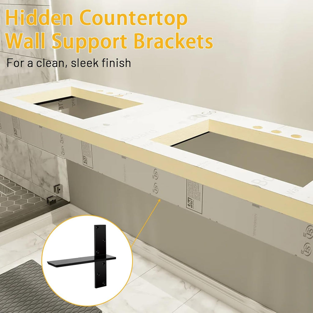 3/8' Thick Heavy-Duty Floating Shower Bench Brackets -18' L x 2.5' W Wall Mount Bracket, Free Hanging T Shelf Support Brackets for Vanity, Granite Countertops, Dishwashers,Bench Seats (4-Pack)
