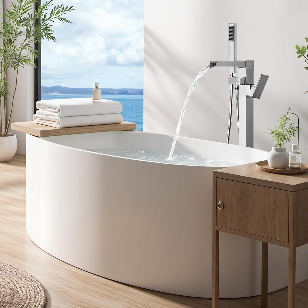 Freestanding Tub Faucet Brushed Nickel: ALEASHA High Flow Max 6.74 GPM Free Standing Tub Filler - Brass Modern Floor Mount Bathtub Faucet with Handheld Shower, for The Ultimate Elegant SPA Experience